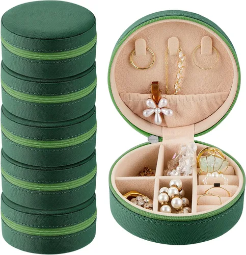 Caja de joyería de viaje de 6 piezas, cajas de regalo de dama de honor, organizador de viaje, pequeño joyero, redondo, mini almacenamiento, piel