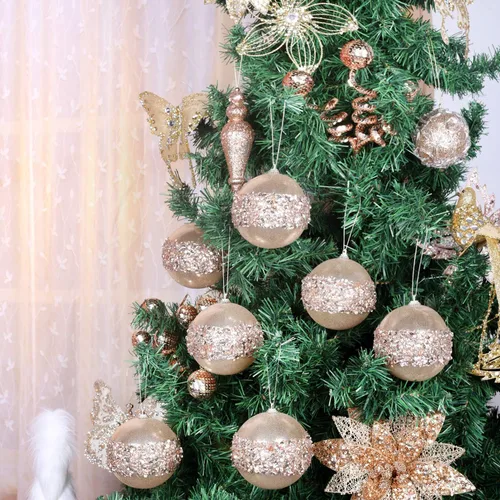 Miniatura 8 de Adornos de Bolas de Navidad Dorado Champán de 4 Piezas, Juego de 4 Piezas Rojas Irrompibles Decoraciones de Árbol de Navidad para Árboles de Navidad