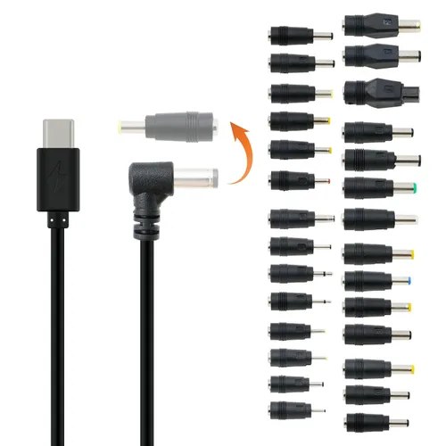 Miniatura 6 de Cable de alimentación tipo C de ángulo recto macho de 12 V PD a CC de 0.217 x 0.098 in con indicador de alimentación para monitores LCD KiPRO