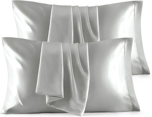 Miniatura 34 de Bedsure Paquete de 2 fundas de almohada de satén similares a las fundas de almohada de seda tamaño estándar, funda de almohada para mujeres que 01