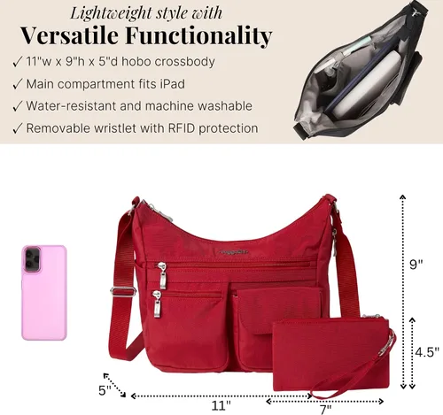 Miniatura 103 de Baggallini womens Everywhere Bagg Crossbody Women 11x9 Lightweight Nylon Hobo Water-resistant Travel Bag W/Rfid