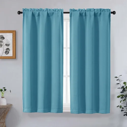 Miniatura 186 de OVZME Cortinas opacas turquesa para tratamiento de ventanas pequeñas, cortinas cortas con bloqueo de luz para ventana de cocina sobre el fregadero
