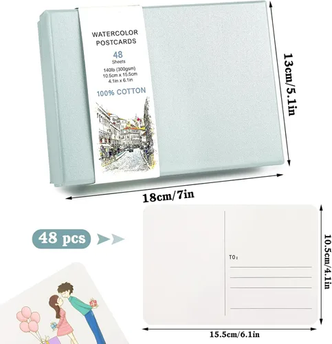 Miniatura 2 de Prudiut 48 hojas de postales de acuarela de 4 x 6, postales en blanco de 140 libras/10.58 oz/m², tarjetas de papel de acuarela, suministros de arte
