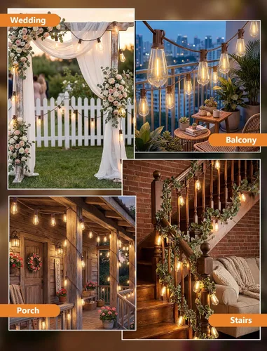 Miniatura 7 de Guirnalda de luces LED ST40 de 20 pies, luces vintage Edison para patio con 22 bombillas inastillables, luces colgantes impermeables para Marrón