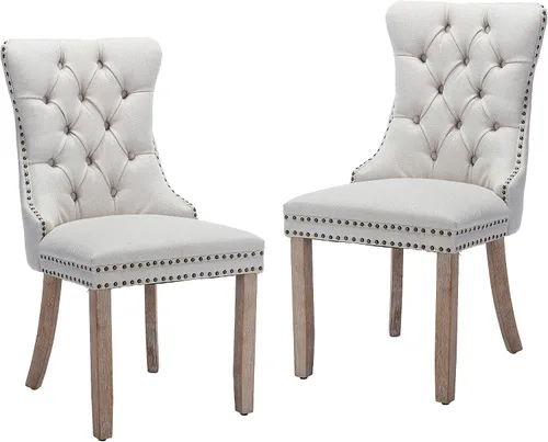 Miniatura 89 de LKTART Juego de 2 sillas de comedor de terciopelo, sillas de comedor copetudas con ribete de anillo de clavo, silla de comedor tapizada con patas
