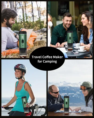 Miniatura 6 de Máquina eléctrica portátil de café expreso, cafetera de viaje compatible con café molido y cápsulas NS (verde con pantalla LCD)