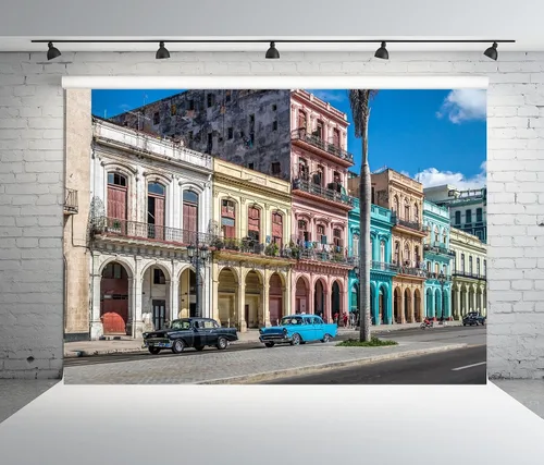 Miniatura 3 de BELECO Telón de fondo de tela de 5 x 3 pies para la calle de Cuba Ciudad Latinoamericana Vieja Habana Centro Calle Colorido Fondo de Casa Cuba