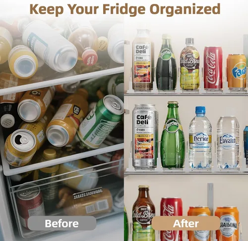 Miniatura 5 de HIYOHIYO Organizador de bebidas de 5 filas para refrigerador, dispensador de latas de soda autoempujable para refrigerador, dispensador automático