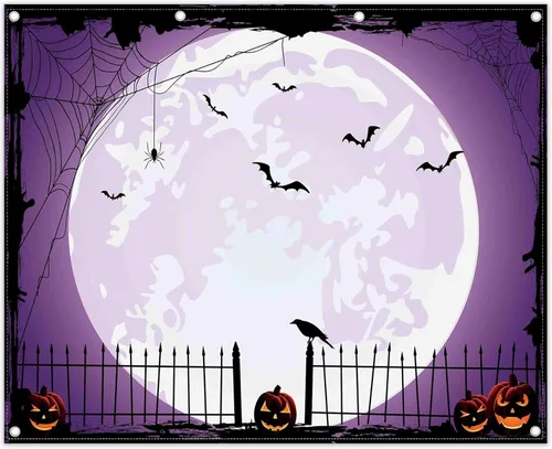 Miniatura 16 de Telón de fondo naranja para fotos de Halloween de 10 x 8 pies para fiestas, parche de calabaza grande, luna, fotografía, fondo, bruja para niños