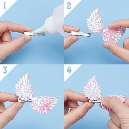 Miniatura 3 de GORGECRAFT 40 piezas de alas de ángel láser de 2.5 pulgadas, parches de alas en relieve, apliques rosados, mini alas para manualidades, accesorios
