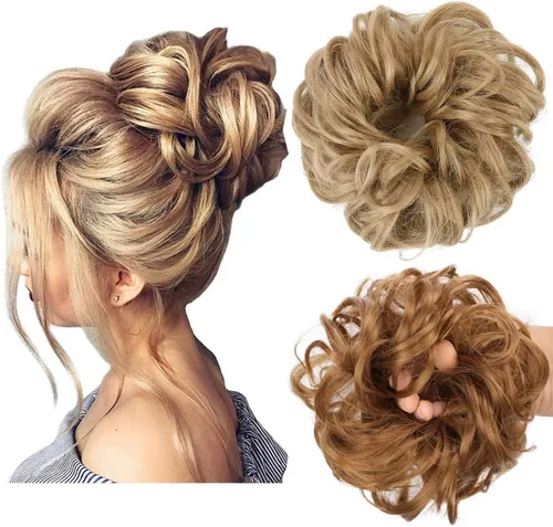 Miniatura 14 de Cabello sintético despeinado, grueso, extensiones para coleta, cabello recogido