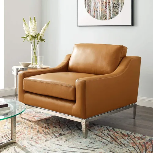 Miniatura 14 de Modway Arnés de sofá de cuero de 83.5" en gris con base de acero inoxidable