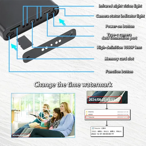 Miniatura 7 de Cámara de seguridad para el hogar - Cámara de vigilancia 1080P - Mini cámara - Cámara interior portátil, con capacidad 10000, doble propósito