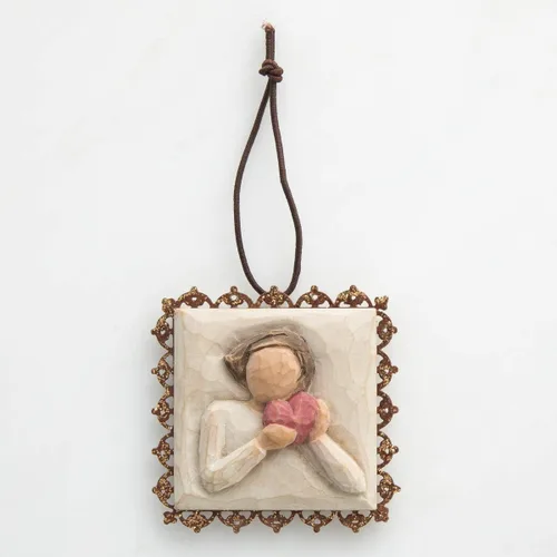 Miniatura 12 de Willow Tree - Adorno colgante de corazón dorado con borde de metal, figura esculpida y pintada a mano en relieve
