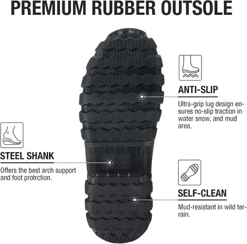 Miniatura 3 de HISEA Botas de lluvia mejoradas para hombre, impermeables, aisladas, de goma, botas de caza de barro, pantorrilla ajustable
