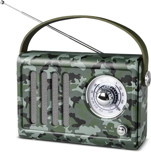 Altavoz de radio Bluetooth retro, altavoz Bluetooth portátil vintage con radio FM, subwoofer y entrada AUX, reproducción USB, carga tipo C para el