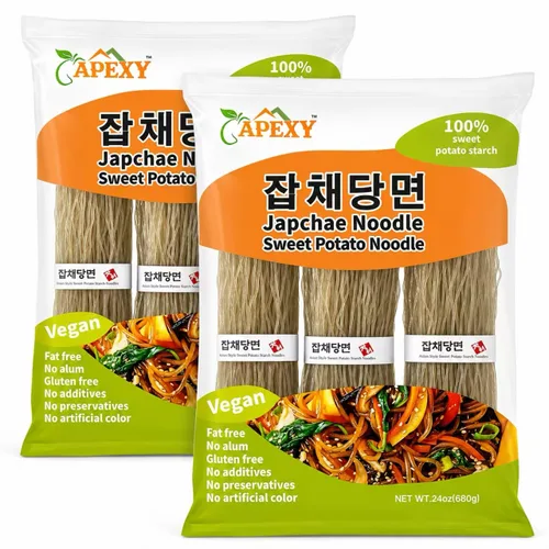 APEXY Fideos de Cristal de Camote, Fideos Japchae, Pasta de Vermicelli Coreana, Sin Grasa y Sin Gluten, 100% Almidón de Camote, Sin Aditivos, Sin
