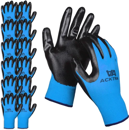 Miniatura 8 de ACKTRA Guantes de trabajo de seguridad con revestimiento de nitrilo, 12 pares, WG003 gris/gris, XS