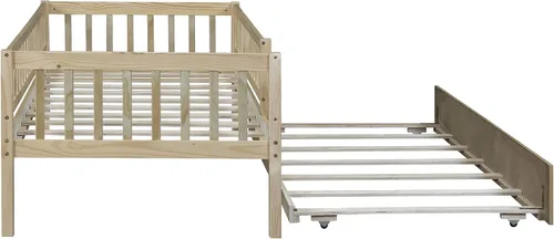 Miniatura 7 de Merax Sofá cama de tamaño individual con nido, marco de cama individual de madera con barandillas de valla, no necesita somier, natural Natural