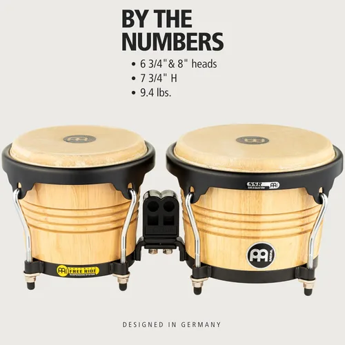 Miniatura 6 de Bongos Juego de tambores de mano de 6.75 pulgadas y 8 pulgadas con carcasas de madera dura y llave de afinación - NO HECHO EN CHINA - Serie Natural