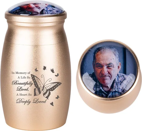Miniatura 27 de Bivei Urnas pequeñas para cenizas humanas, urna personalizada de recuerdo con foto y texto para hombres y mujeres, mini urnas para adultos