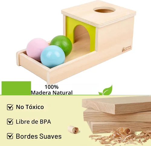 Miniatura 5 de Caja de permanencia de objetos con bandeja y tres bolas de juguetes Montessori para bebés de 6-12 meses, 1 año, bebés y niños pequeños típicos Adena