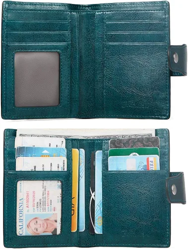 Miniatura 7 de BOSTANTEN - Billetera de cuero para mujer con bloqueo RFID, pequeña, con cremallera, de bolsillo, para tarjetas, con ventana para documento