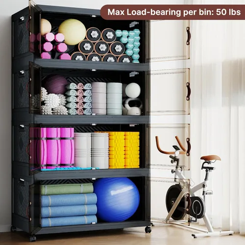 Miniatura 5 de 468QT - Contenedores de almacenamiento apilables extra grandes con tapas, ruedas y puerta, organizadores plegables de armario de 117 galones
