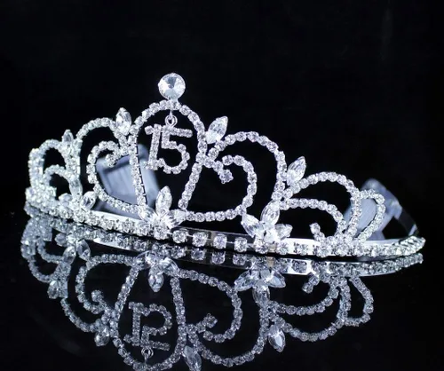 Miniatura 3 de Quinceanera Sweet 15 Fifteen Corona de cristal de diamantes de imitación austriacos blanco transparente con peines para el cabello, diadema diadema