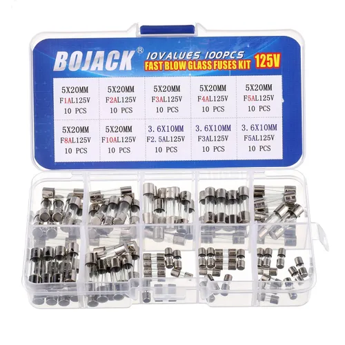 BOJACK Fusibles para luces de Navidad 5x20mm 125V 1A 2A 3A 4A 5A 8A 10A Fusibles de vidrio de explosión rápida 3.6X10mm Fusible mini 125V 2.5A 3A 5A