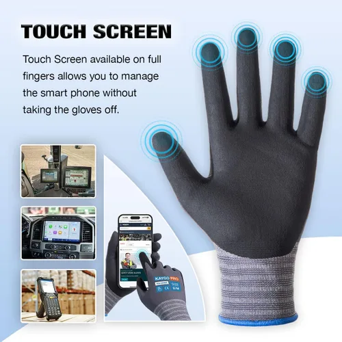 Miniatura 2 de KAYGO Guantes de Trabajo de Seguridad con Revestimiento de Nitrilo MicroFoam, 3 Pares KG18NB, Guante de Punto Sin Costuras de Nylon con Dedos Gris