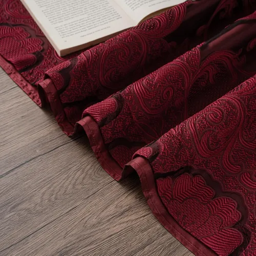 Miniatura 5 de Petrichor Cortinas de gasa jacquard transparente borgoña (54 pulgadas de ancho x 63 pulgadas de largo), 2 paneles con cenefa adjunta, diseño floral