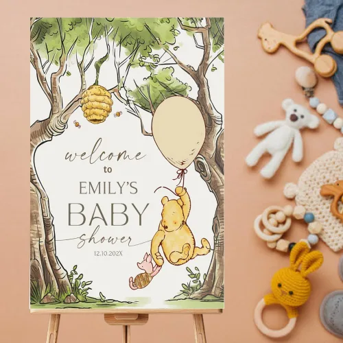 Miniatura 2 de Winnie The Pooh - Letrero de bienvenida personalizado para bebé, decoraciones clásicas para baby shower