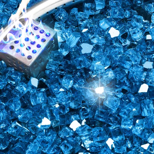 Miniatura 30 de NUPICK Fire Glass - Mezcla mixta Bahama de 20 libras para hoguera y chimenea de gas, roca de vidrio templado de 1/2-3/4 pulgadas en azul y blanco