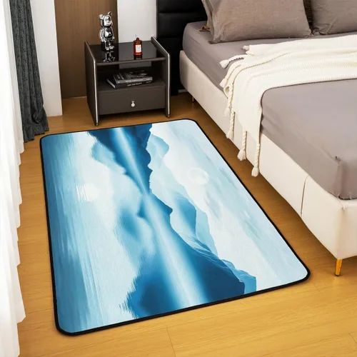Miniatura 4 de Feelyou Alfombra retro de 5 x 7 pies con temática asiática para niños, adolescentes y adultos, estilo de pintura china con acuarela, alfombra Cian