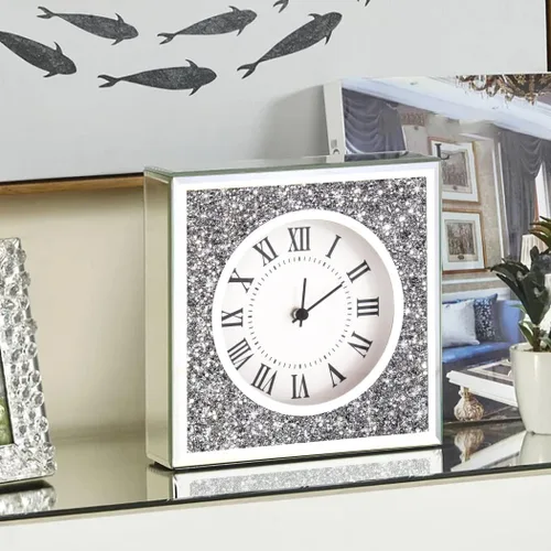 Miniatura 2 de ALLARTONLY Reloj de pared de escritorio de 8 x 8 x 2 pulgadas con diamantes triturados con espejo, reloj decorativo para decoración del hogar.