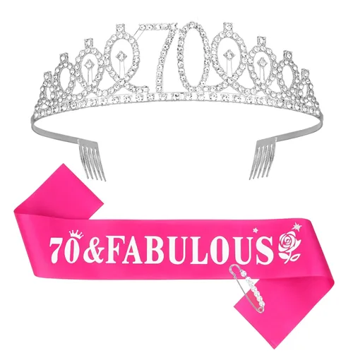 Miniatura 31 de Casoty Juego de diadema y tiara de 40 y fabuloso, oro rosa, para decoraciones de cumpleaños de 40 años, regalos para mujeres, decoraciones de fiesta