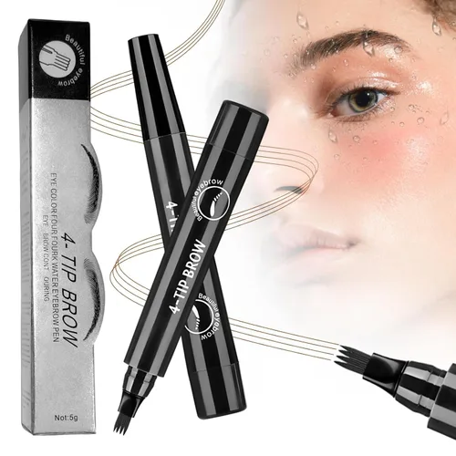 Miniatura 10 de Microblading Lápiz de cejas, lápiz mágico de contorno de cejas 2026 con punta de micro-tenedor, 3D resistente al agua con 4 puntas brocha de carrete