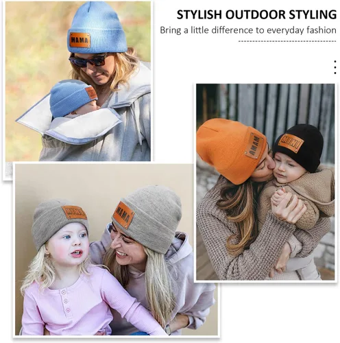 Miniatura 12 de Gorro para padres e hijos,Madre y bebé hija/hijo gorro de punto cálido de invierno,Gorro suave para niños