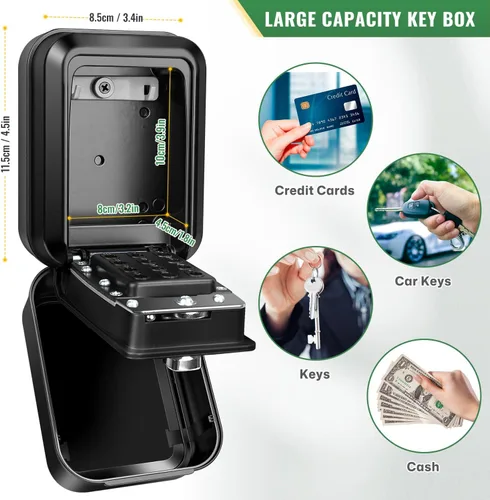 Miniatura 4 de HUANLANG Caja de seguridad para llaves con código, cajas de llaves impermeables para montaje en pared, 12 dígitos, teclado para llaves de casa