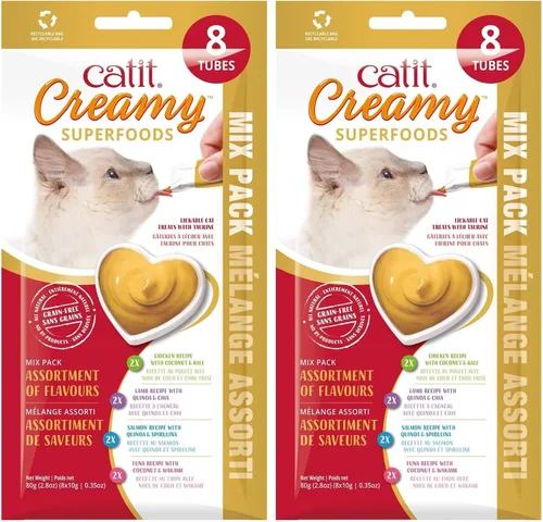 Miniatura 12 de Catit Creamy Superfood Lickable Cat Treat - Golosina hidratante y saludable para gatos de todas las edades, surtido, paquete de 8