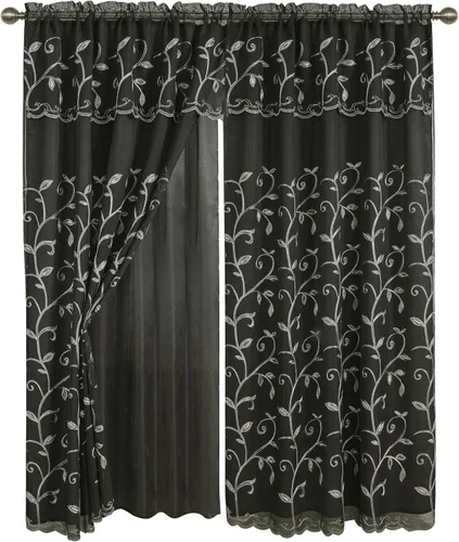 Miniatura 13 de Juego de panel de cortinas Elegant Comfort Luxury para ventanas con cenefa adherida y fondo, de 54" x 84" (juego de 2)