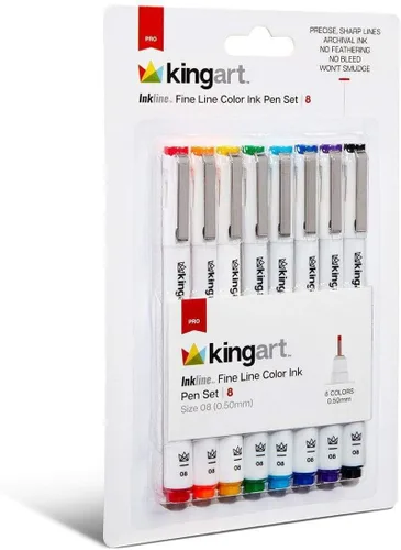 Miniatura 2 de KINGART Inkline, juego de 8 bolígrafos únicos de tinta de color de línea fina, tamaño 08, surtido de 8 unidades (432-8)
