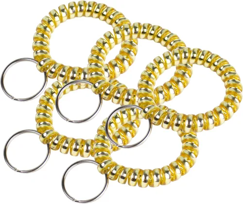 Lucky Line - Resorte tipo muñequera en espiral de 2 pulgadas de diámetro con llavero de acero, pulsera y llavero flexible para muñeca, se estira