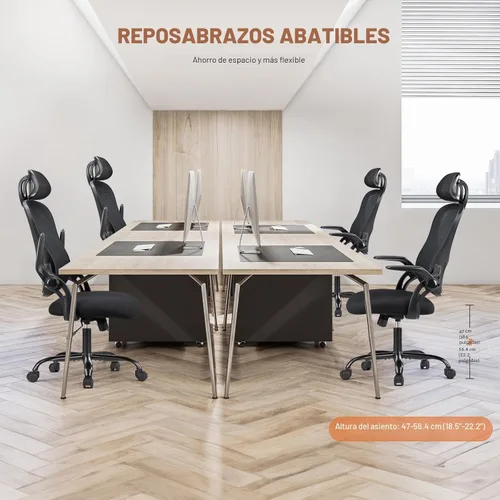 Miniatura 6 de Sweetcrispy Silla de escritorio para computadora de oficina, ergonómica, con respaldo alto, de malla, con ruedas y reposacabezas ajustables, cómodo