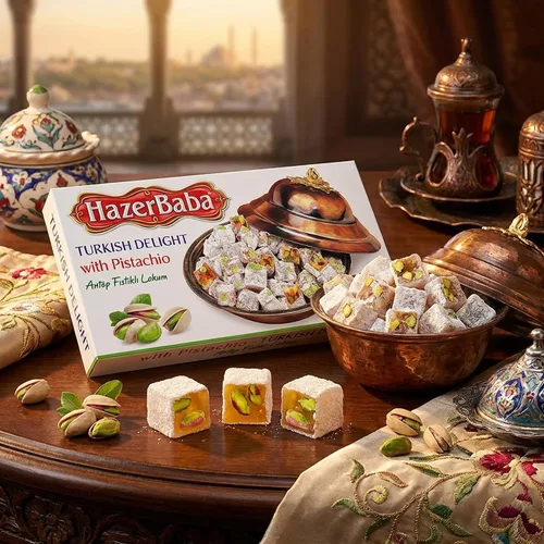 Miniatura 7 de Hazer Baba Delicias Turcas con Pistacho, Caja de bocadillos gourmet, Tradicional, Bocadillo vegano, Lokum turco, Dulces únicos, Loukumi, Delicias