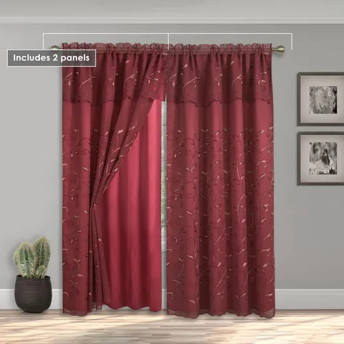 Miniatura 4 de Juego de panel de cortinas Elegant Comfort Luxury para ventanas con cenefa adherida y fondo, de 54" x 84" (juego de 2)