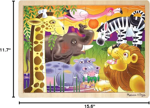 Miniatura 10 de Rompecabezas Melissa & Doug de safari en llanuras africanas, de madera con bandeja de almacenamiento (24 piezas)