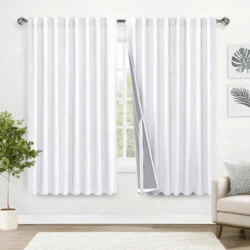 Miniatura 29 de XWZO Cortinas blancas 100% opacas con alzapaños, 2 capas gruesas completamente sombreadas con bolsillo para barra y pestaña trasera, cortinas