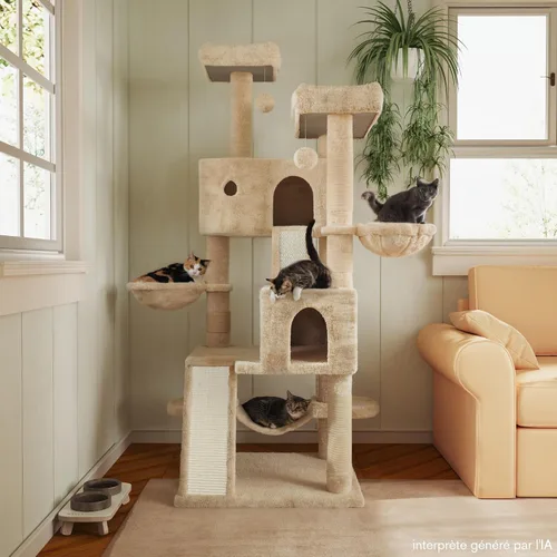 Miniatura 2 de MUTICOR Torre para Gatos Grande de Múltiples Niveles de 66 Pulgadas para Felinos Grandes de Interior/Perchas de Felpa Acogedoras/Condominio/Postes